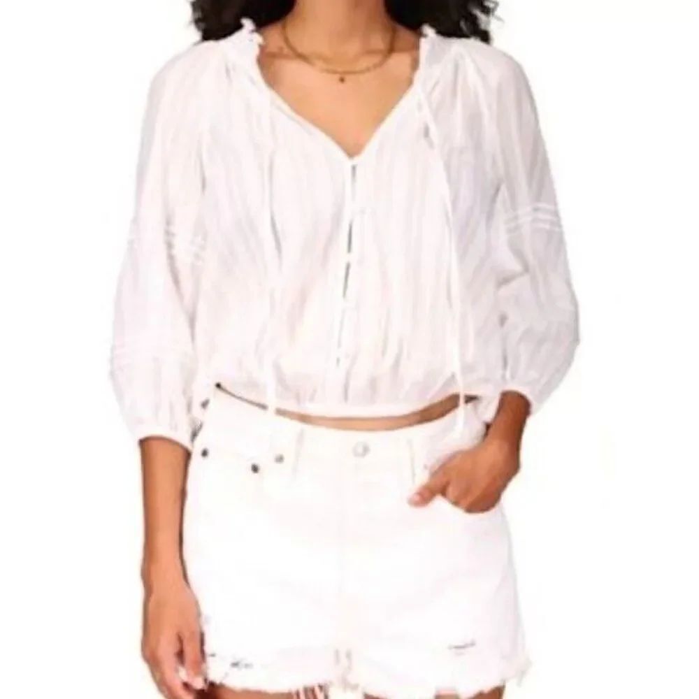 Sanctuary White Don't Forget Peasant button front tie neckline top, size 2X